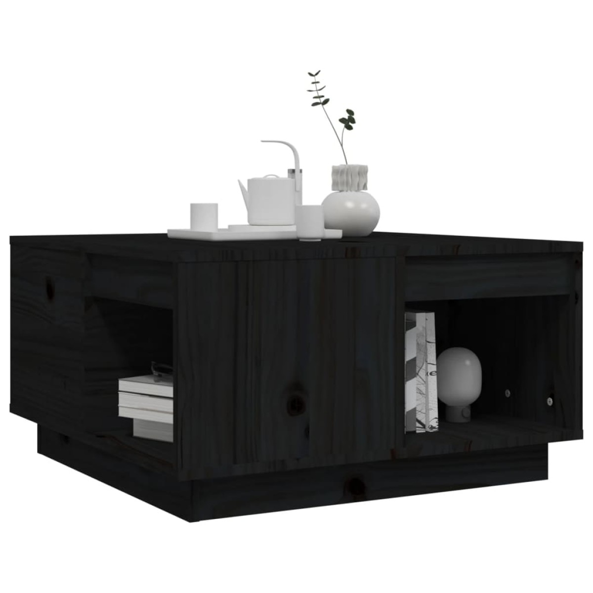 vidaXL Τραπεζάκι Σαλονιού Μαύρος 60x61x32,5 εκ. από Μασίφ Ξύλο Πεύκου