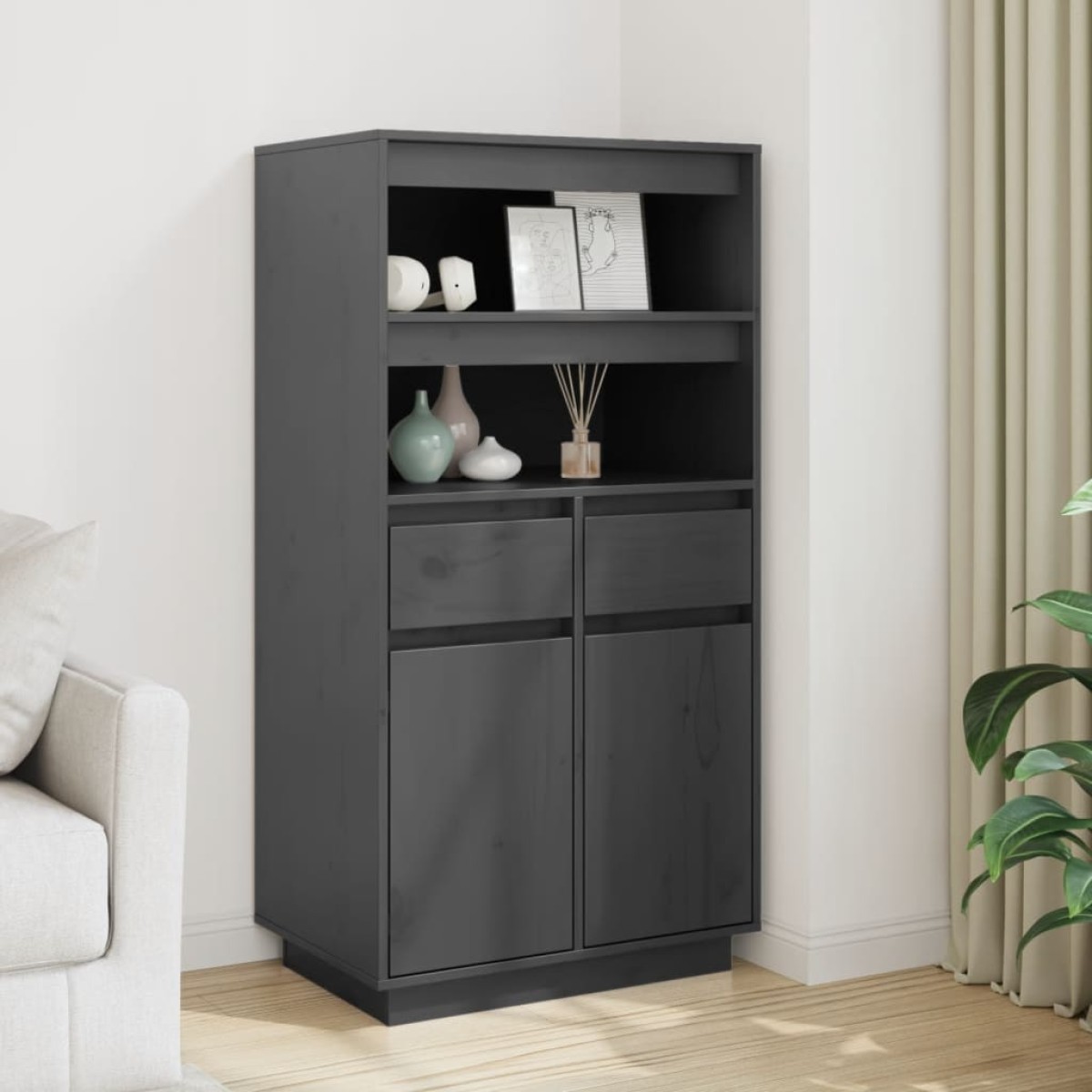 vidaXL Ντουλάπι Ψηλό Γκρι 60x40x116,5 εκ. από Μασίφ Ξύλο Πεύκου