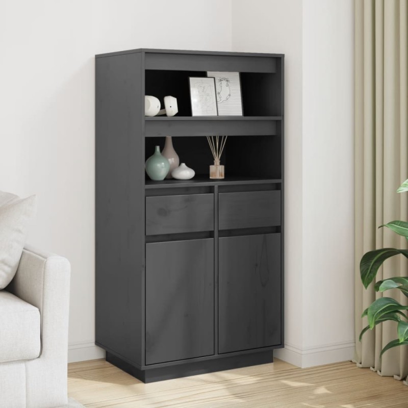 vidaXL Ντουλάπι Ψηλό Γκρι 60x40x116,5 εκ. από Μασίφ Ξύλο Πεύκου