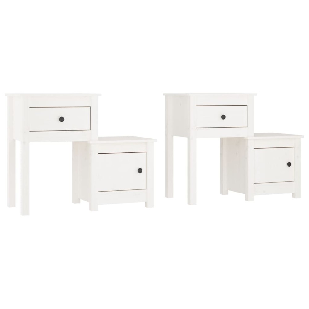 vidaXL Κομοδίνα 2 τεμ. Λευκά 79,5x38x65,5 εκ. από Μασίφ Ξύλο Πεύκου