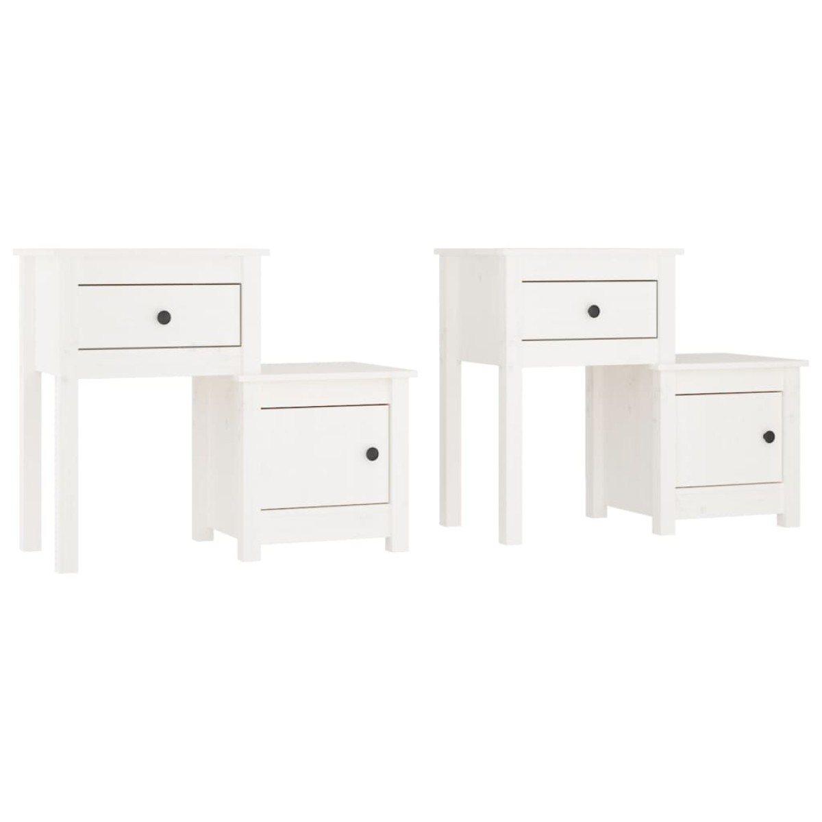 vidaXL Κομοδίνα 2 τεμ. Λευκά 79,5x38x65,5 εκ. από Μασίφ Ξύλο Πεύκου