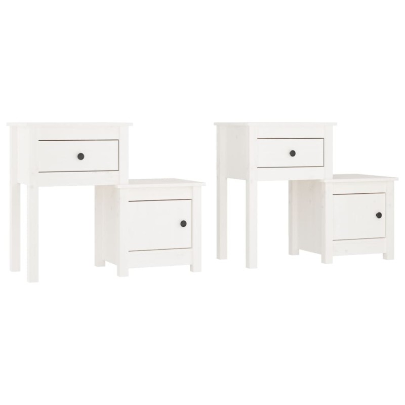 vidaXL Κομοδίνα 2 τεμ. Λευκά 79,5x38x65,5 εκ. από Μασίφ Ξύλο Πεύκου