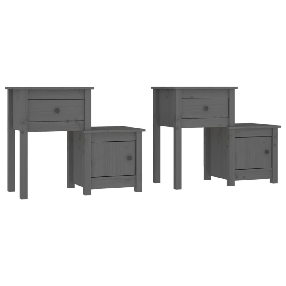 vidaXL Κομοδίνα 2 τεμ. Γκρί 79,5x38x65,5 εκ. από Μασίφ Ξύλο Πεύκου