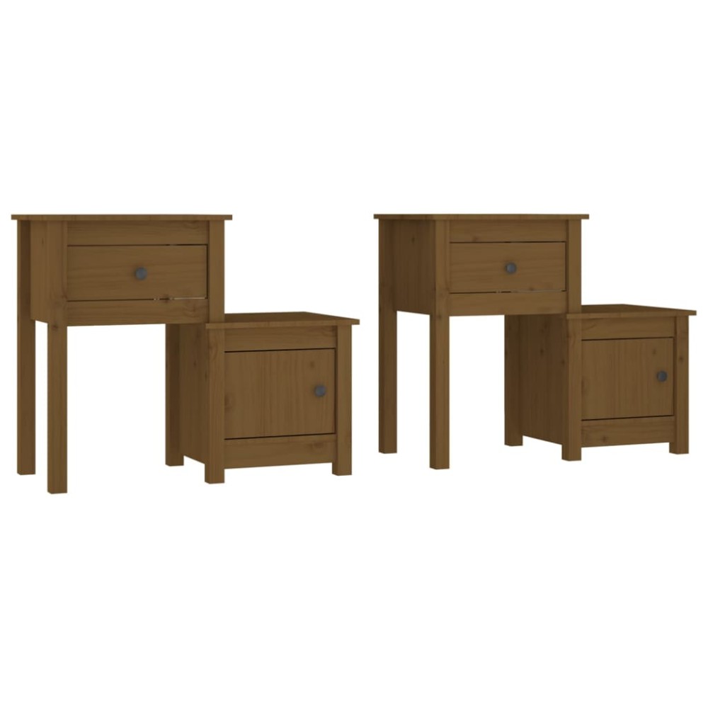 vidaXL Κομοδίνα 2τμχ Καφέ Μελί 79,5x38x65,5 εκ. από Μασίφ Ξύλο Πεύκου