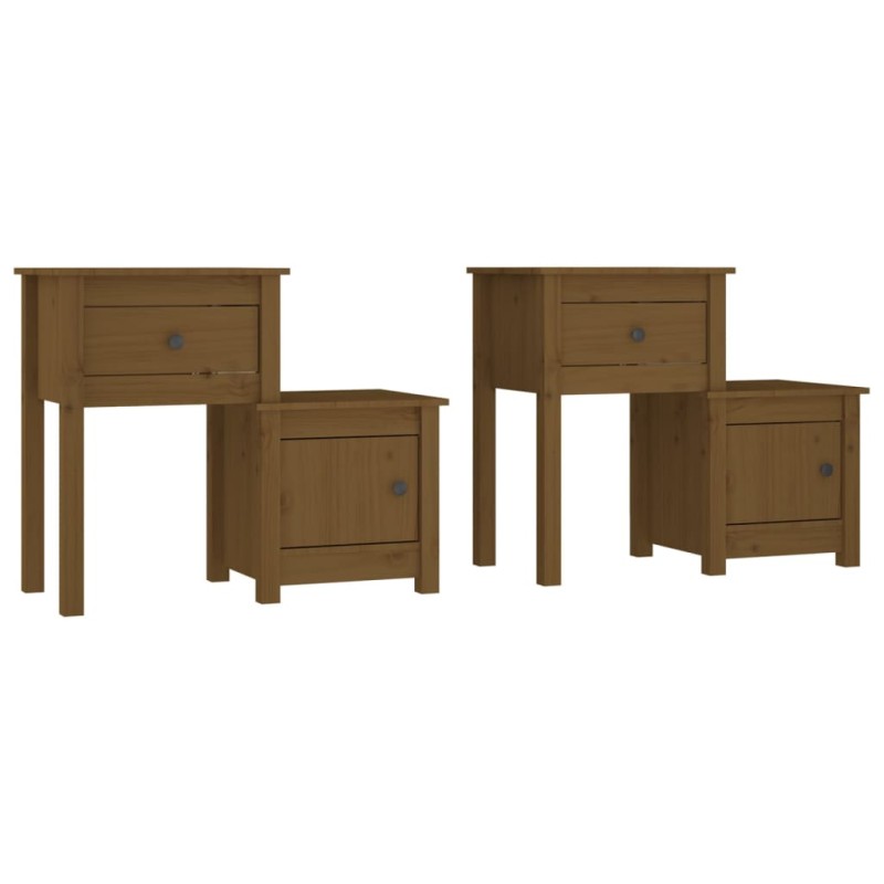 vidaXL Κομοδίνα 2τμχ Καφέ Μελί 79,5x38x65,5 εκ. από Μασίφ Ξύλο Πεύκου