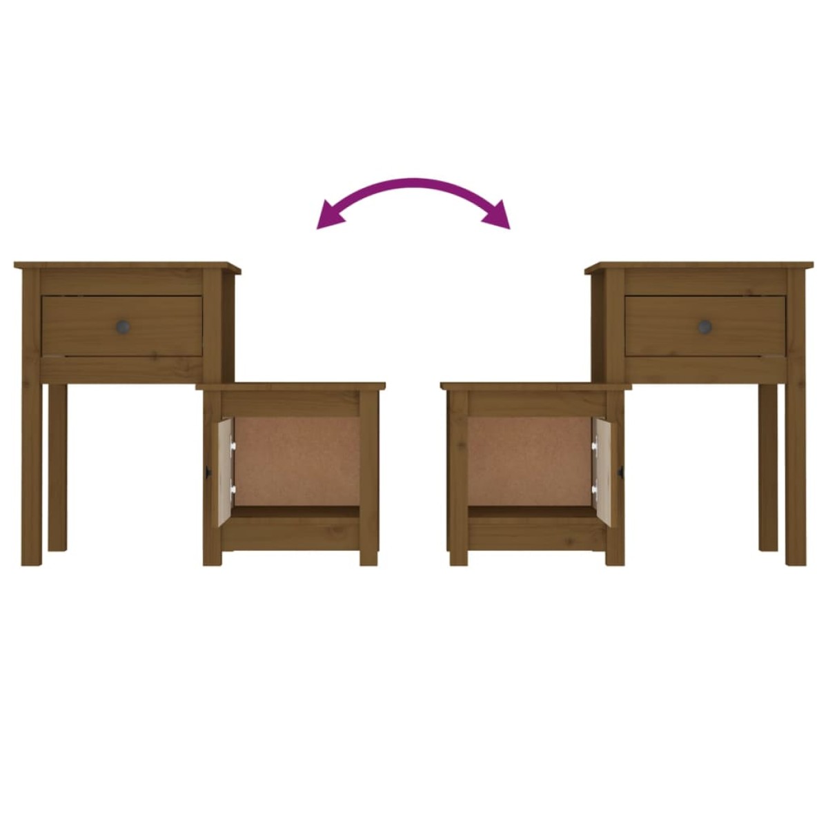 vidaXL Κομοδίνα 2τμχ Καφέ Μελί 79,5x38x65,5 εκ. από Μασίφ Ξύλο Πεύκου
