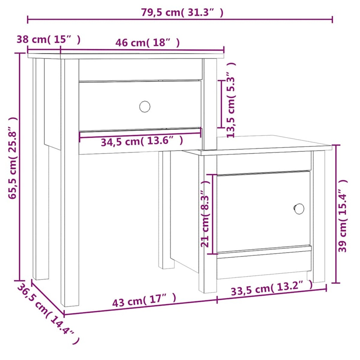 vidaXL Κομοδίνο Μαύρο 79,5 x 38 x 65,5 εκ. από Μασίφ Ξύλο Πεύκου