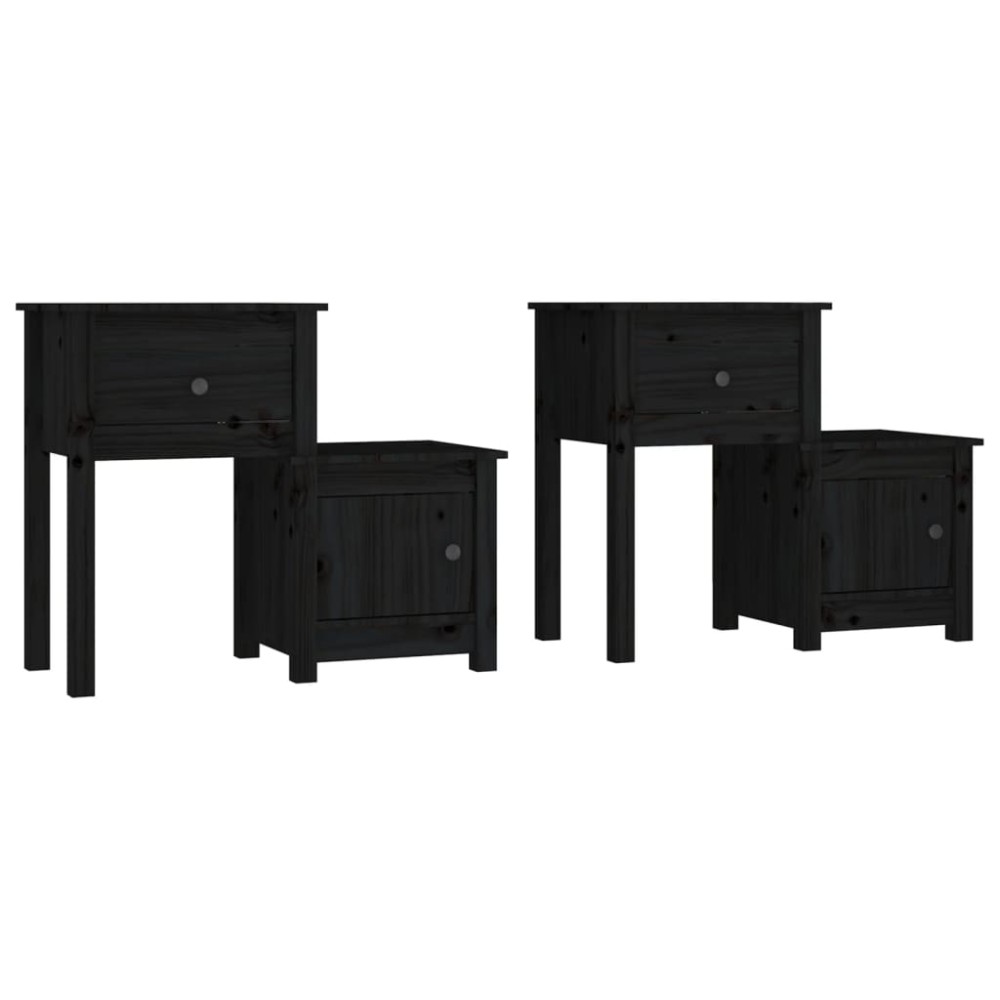vidaXL Κομοδίνα 2 τεμ. Μαύρα 79,5x38x65,5 εκ. από Μασίφ Ξύλο Πεύκου