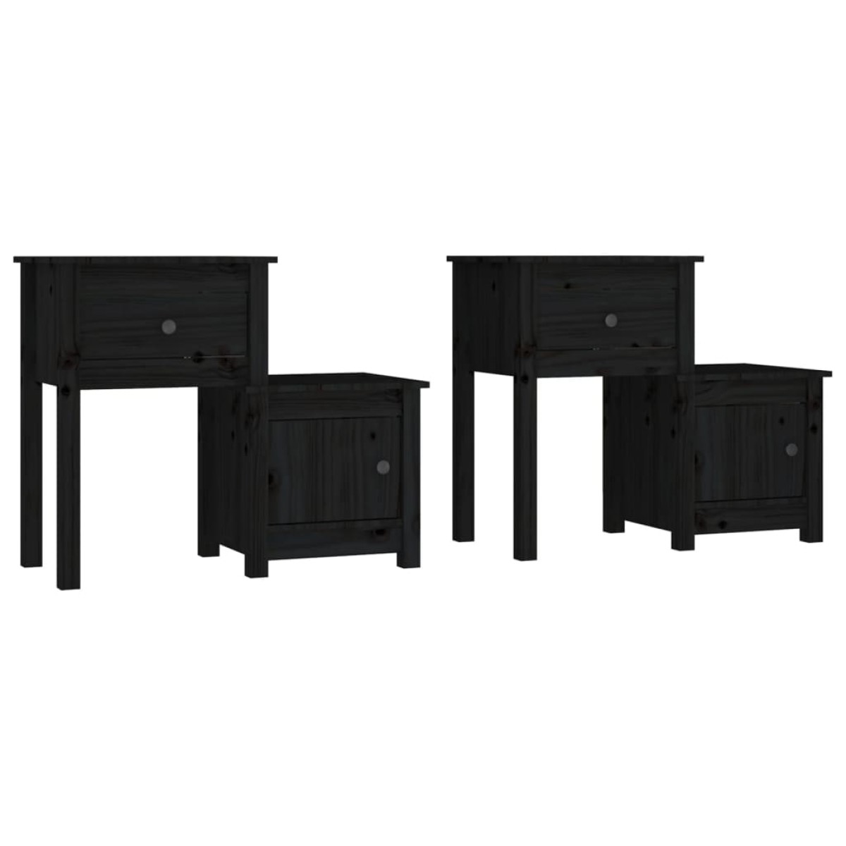 vidaXL Κομοδίνα 2 τεμ. Μαύρα 79,5x38x65,5 εκ. από Μασίφ Ξύλο Πεύκου