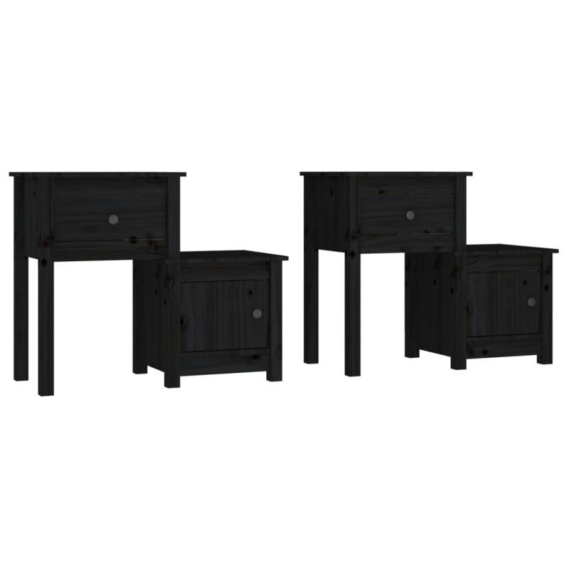 vidaXL Κομοδίνα 2 τεμ. Μαύρα 79,5x38x65,5 εκ. από Μασίφ Ξύλο Πεύκου