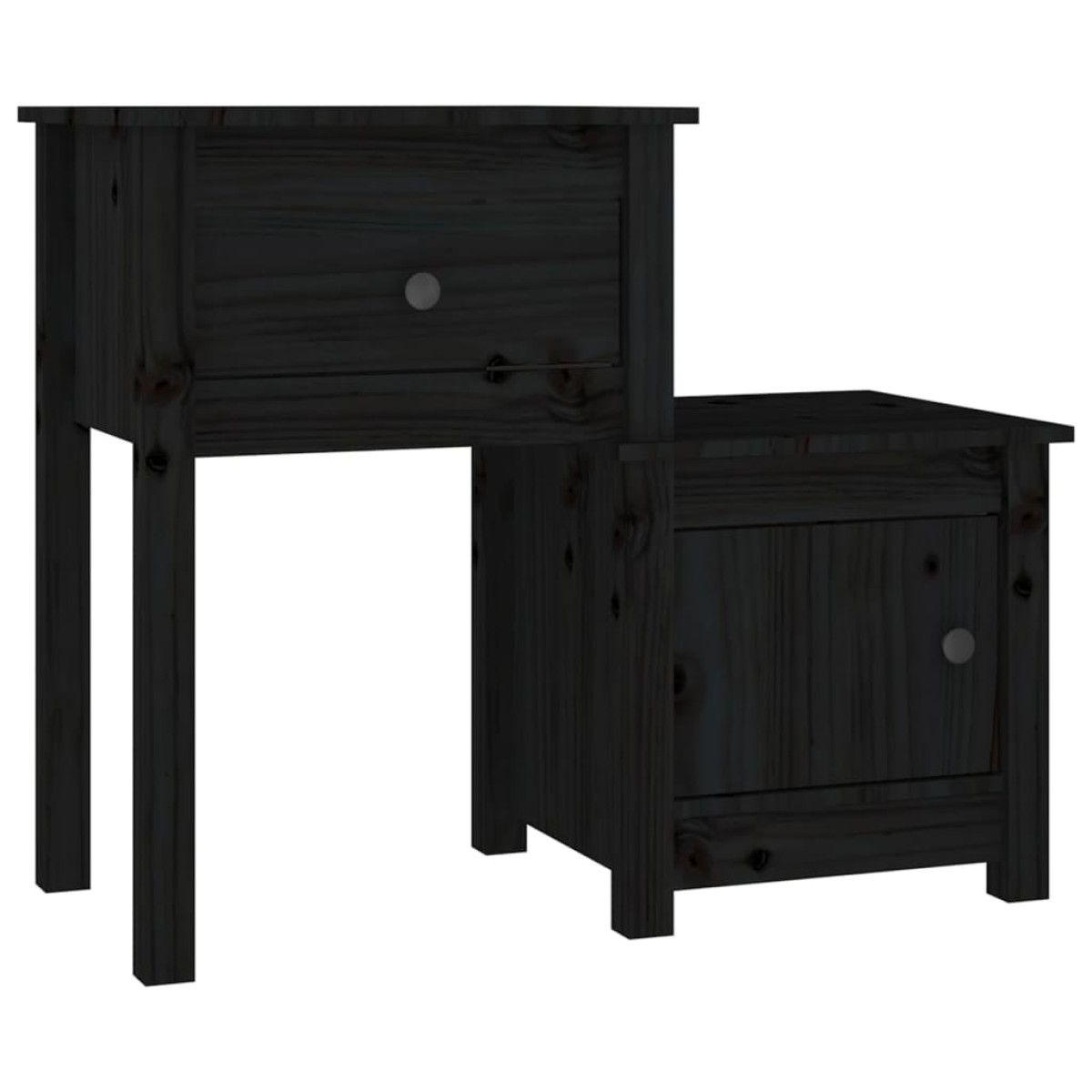 vidaXL Κομοδίνα 2 τεμ. Μαύρα 79,5x38x65,5 εκ. από Μασίφ Ξύλο Πεύκου