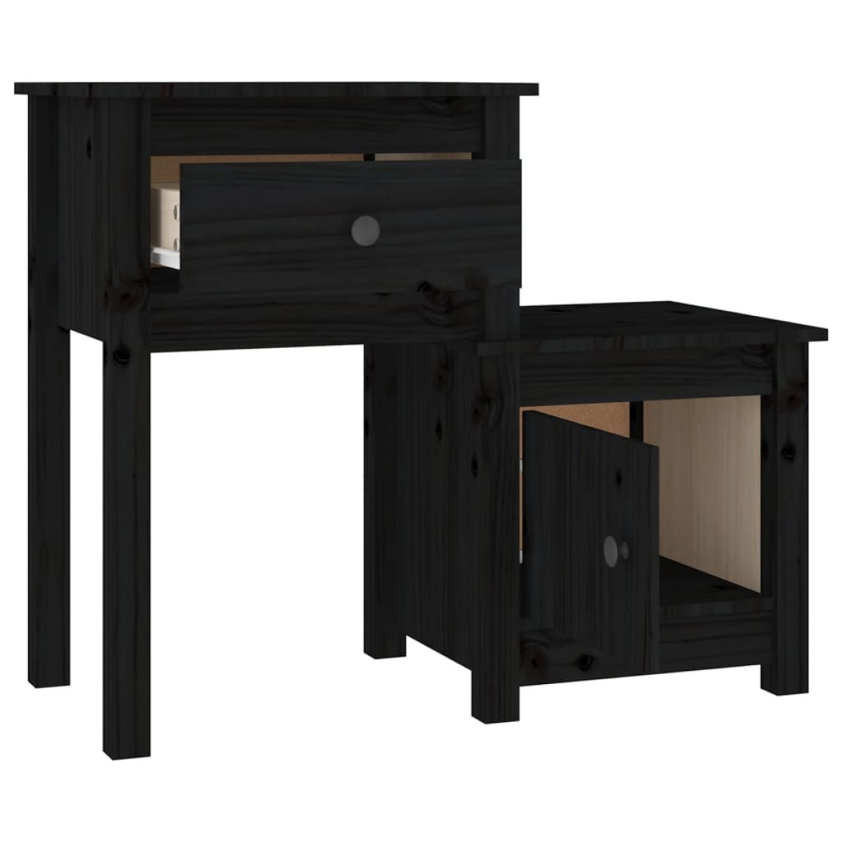 vidaXL Κομοδίνα 2 τεμ. Μαύρα 79,5x38x65,5 εκ. από Μασίφ Ξύλο Πεύκου