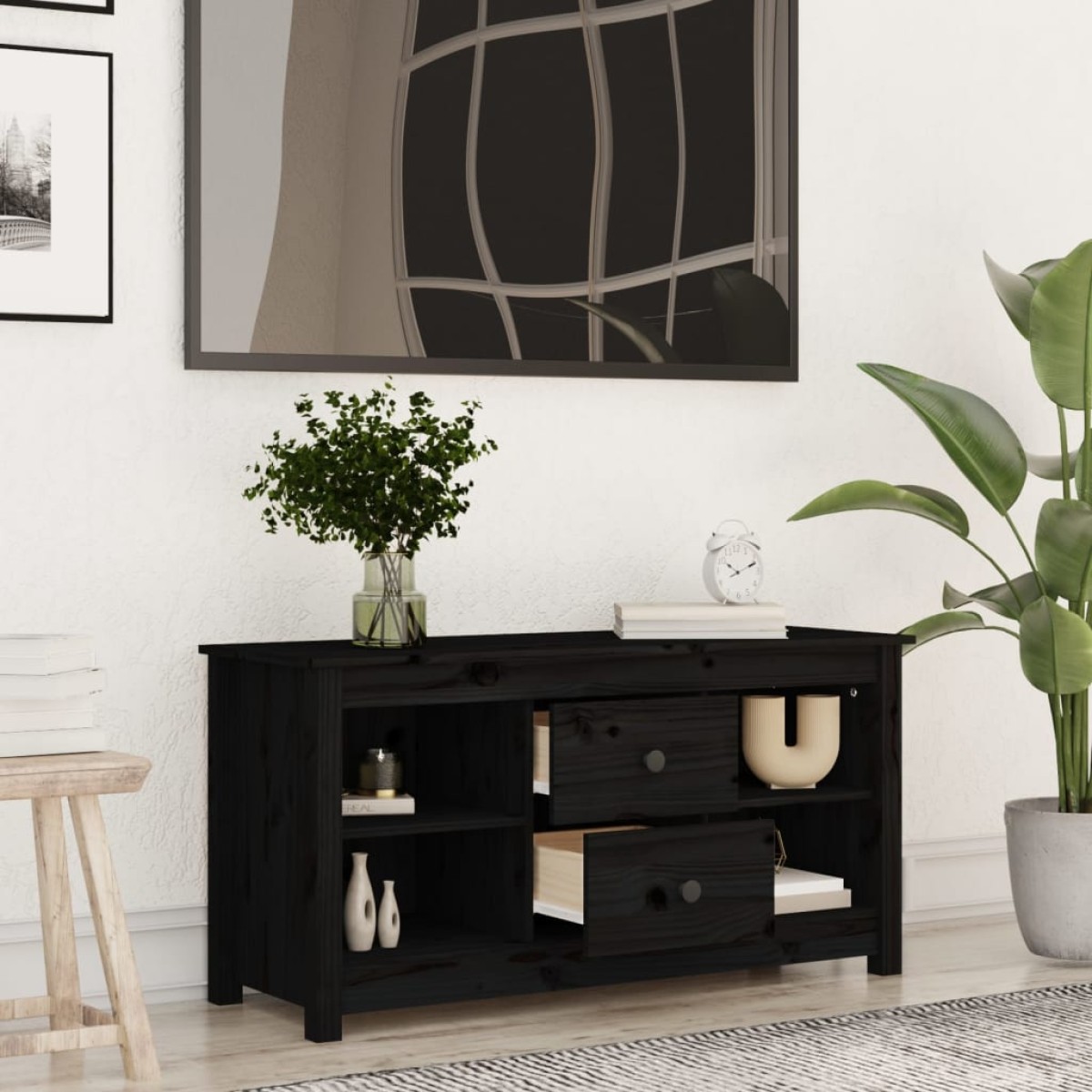 vidaXL Έπιπλο Τηλεόρασης Μαύρο 103x36,5x52 εκ. από Μασίφ Ξύλο Πεύκου