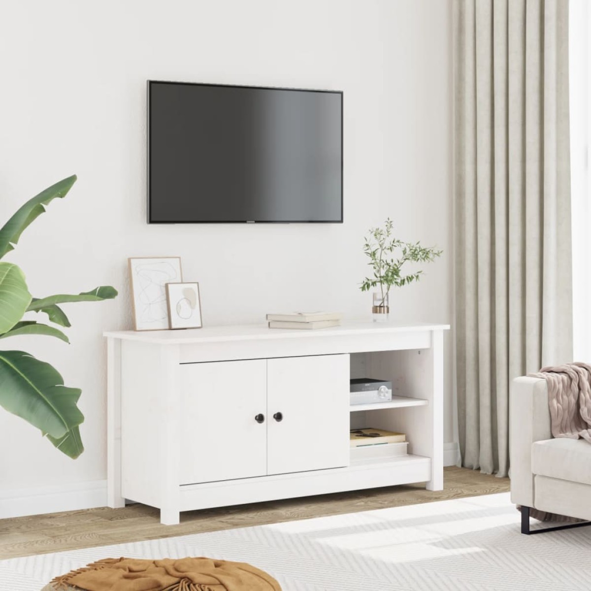 vidaXL Έπιπλο Τηλεόρασης Λευκό 103x36,5x52 εκ. από Μασίφ Ξύλο Πεύκου