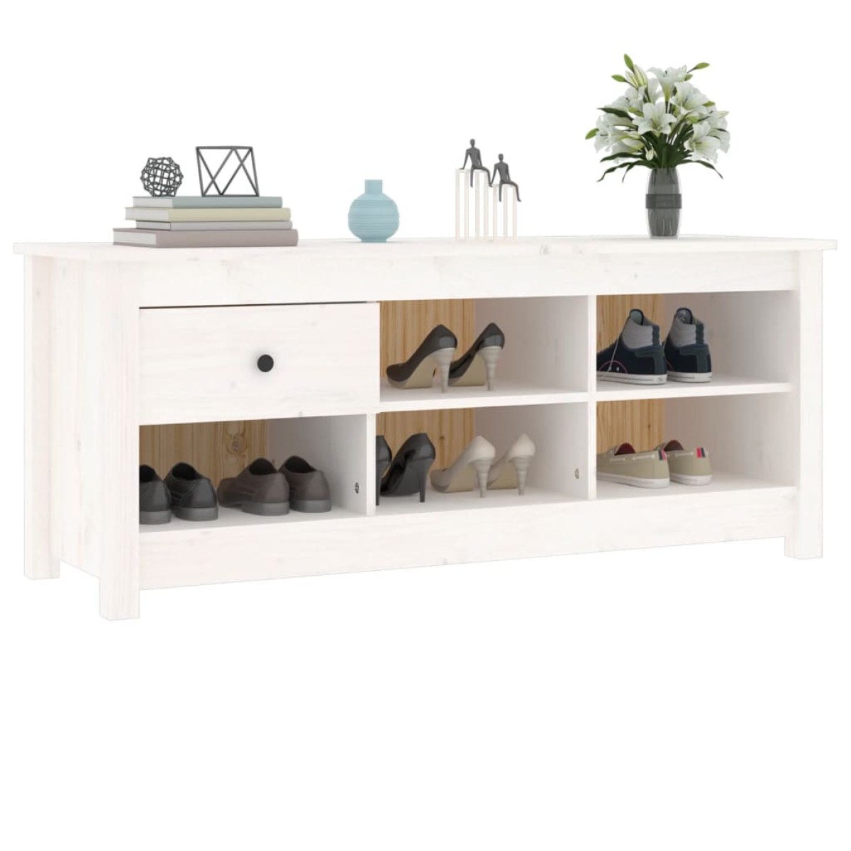 vidaXL Παπουτσοθήκη Λευκή 110 x 38 x 45,5 εκ. από Μασίφ Ξύλο Πεύκου