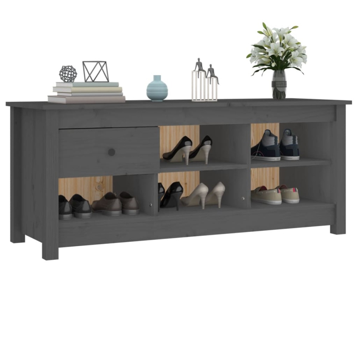 vidaXL Παπουτσοθήκη Γκρί 110 x 38 x 45,5 εκ. από Μασίφ Ξύλο Πεύκου