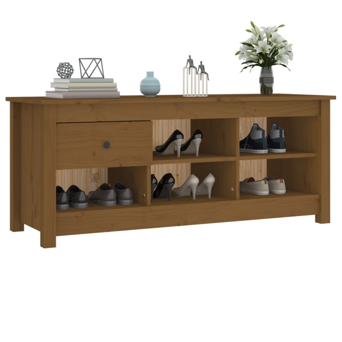 vidaXL Παπουτσοθήκη Μελί 110x38x45,5 εκ. από Μασίφ Ξύλο Πεύκου