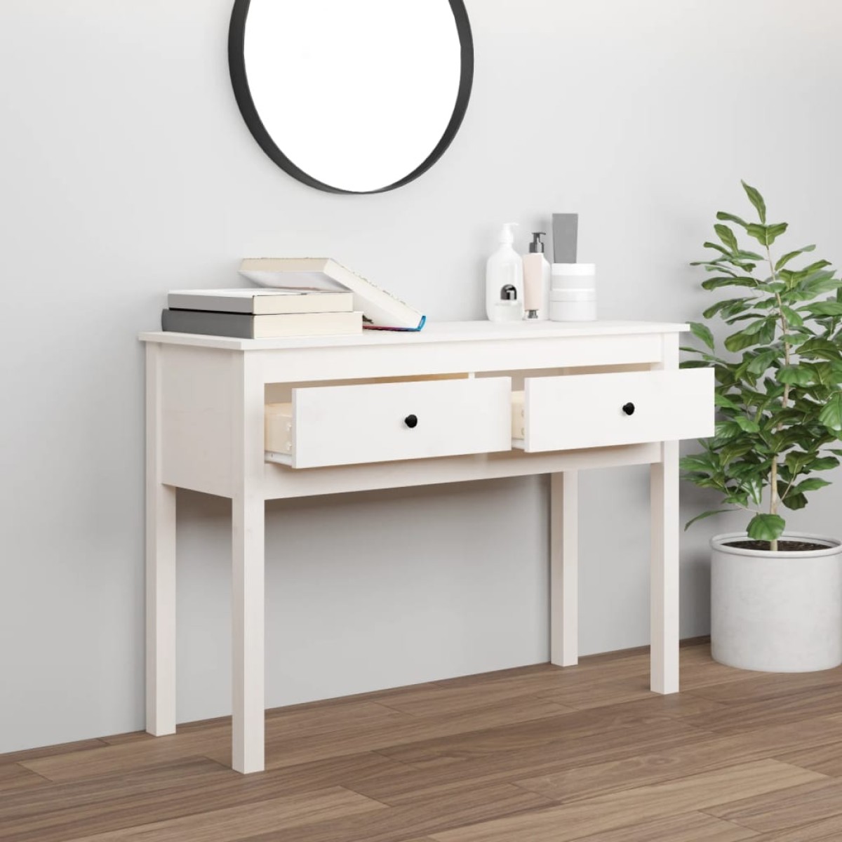 vidaXL Τραπέζι Κονσόλα Λευκό 100 x 35 x 75 εκ. από Μασίφ Ξύλο Πεύκου