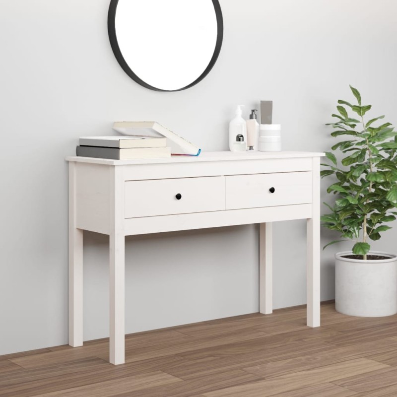 vidaXL Τραπέζι Κονσόλα Λευκό 100 x 35 x 75 εκ. από Μασίφ Ξύλο Πεύκου