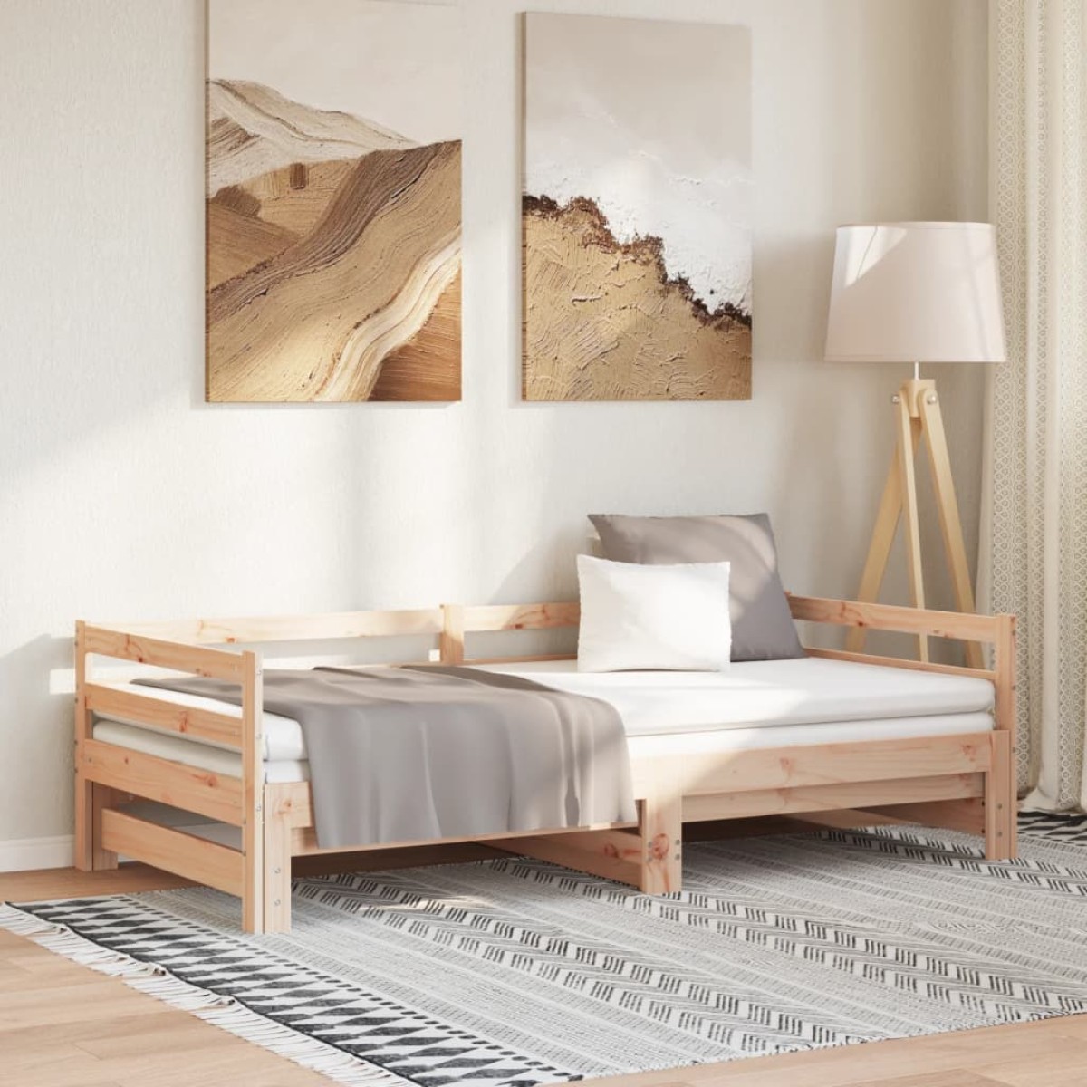 vidaXL Καναπές Κρεβάτι Συρόμενος 2x(80x200) εκ. από Μασίφ Ξύλο Πεύκου