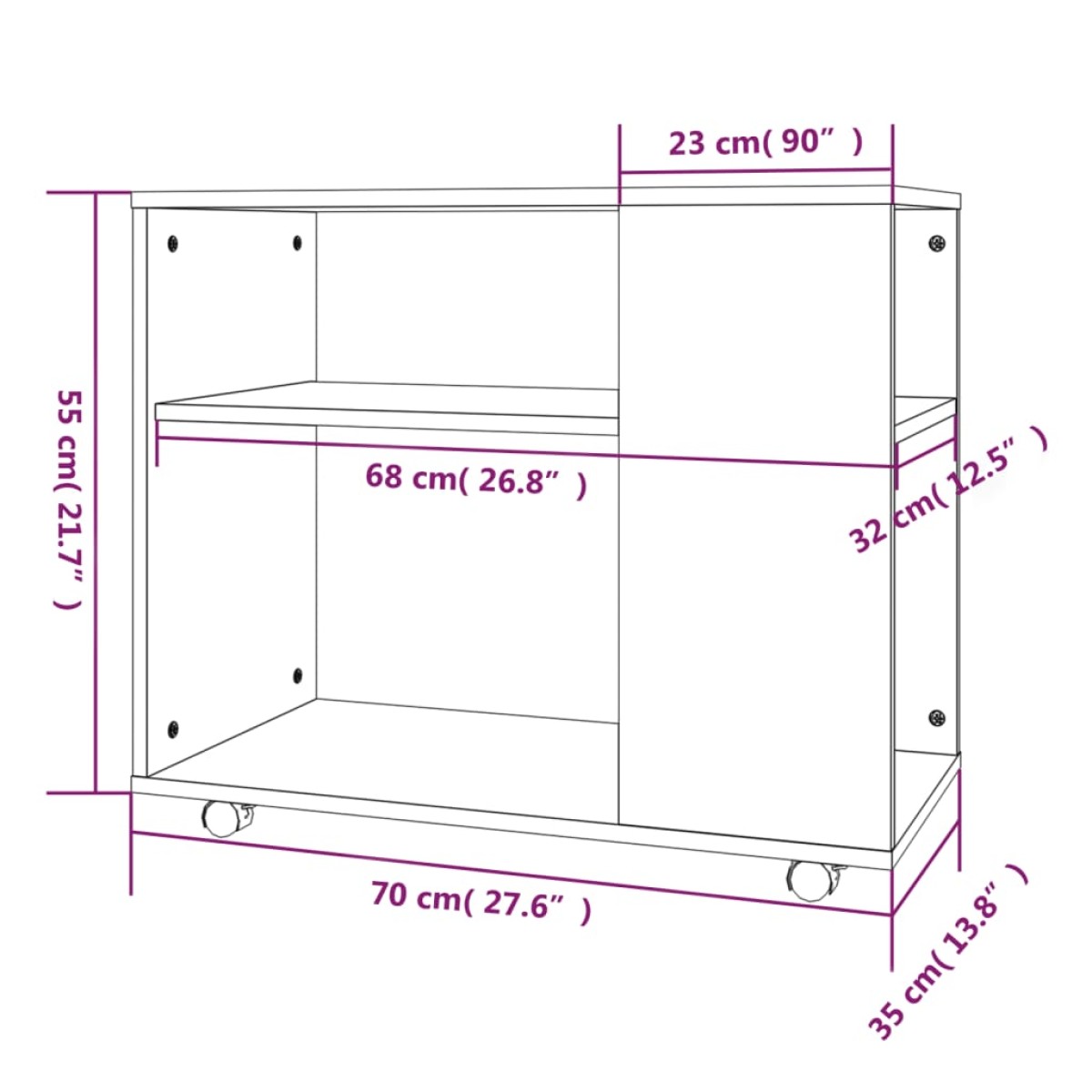 vidaXL Τραπέζι Βοηθητικό Καφέ Δρυς 70x35x55 εκ. Επεξεργασμένο Ξύλο