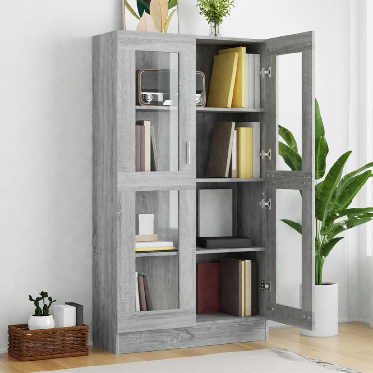 vidaXL Βιτρίνα Γκρι Sonoma 82,5 x 30,5 x 150 εκ. Επεξεργασμένο Ξύλο