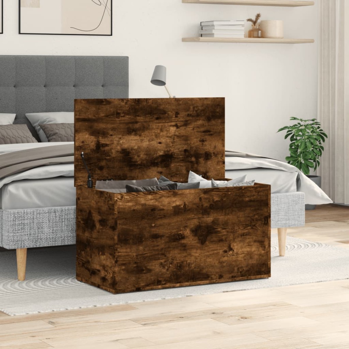 vidaXL Μπαούλο Αποθήκευσης Καπνιστή Δρυς 84x42x46 εκ. Επεξεργ. Ξύλο