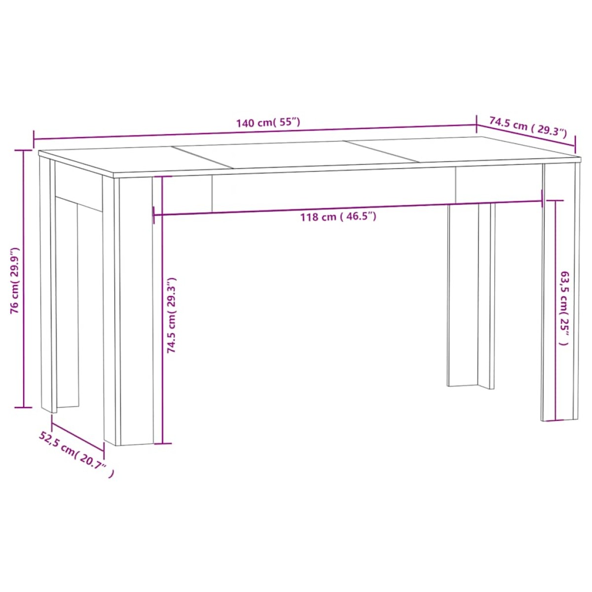 vidaXL Τραπεζαρία Γκρι Sonoma 140 x 74,5 x 76 εκ. Επεξεργασμένο Ξύλο