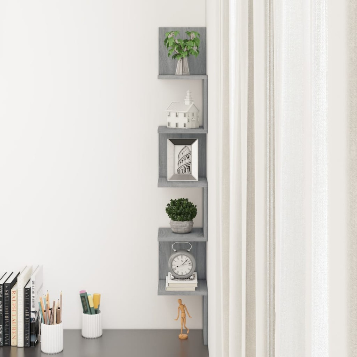 vidaXL Γωνιακή Ραφιέρα Τοίχου Γκρι Sonoma 20x20x127,5 εκ. Επεξερ. Ξύλο