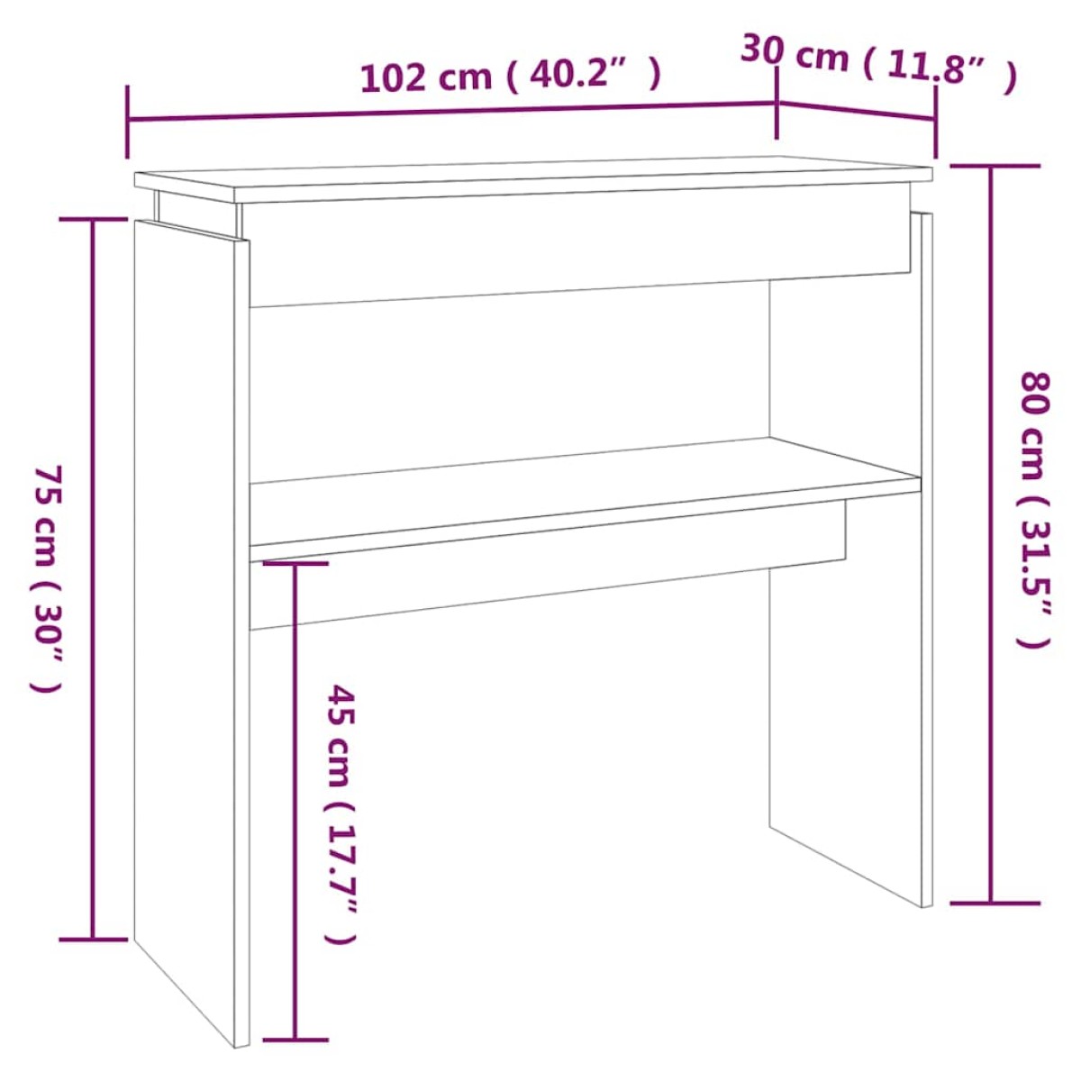 vidaXL Τραπέζι Κονσόλα Γκρι Sonoma 102x30x80 εκ. Επεξεργασμένο Ξύλο