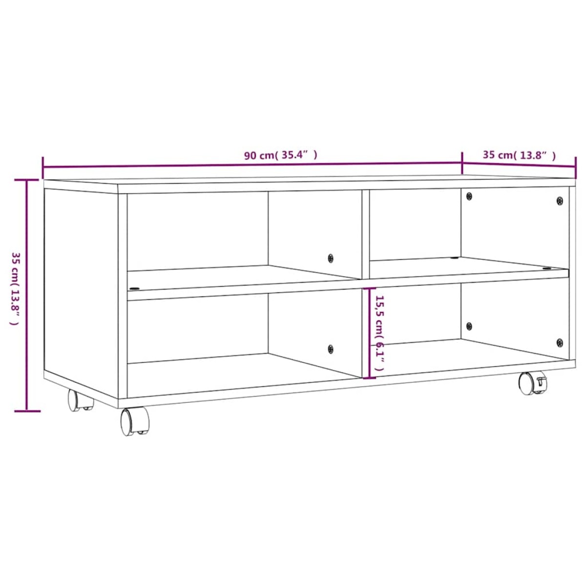 vidaXL Έπιπλο Τηλεόρασης με Ροδάκια Γκρι Sonoma 90x35x35 εκ Επεξ. Ξύλο