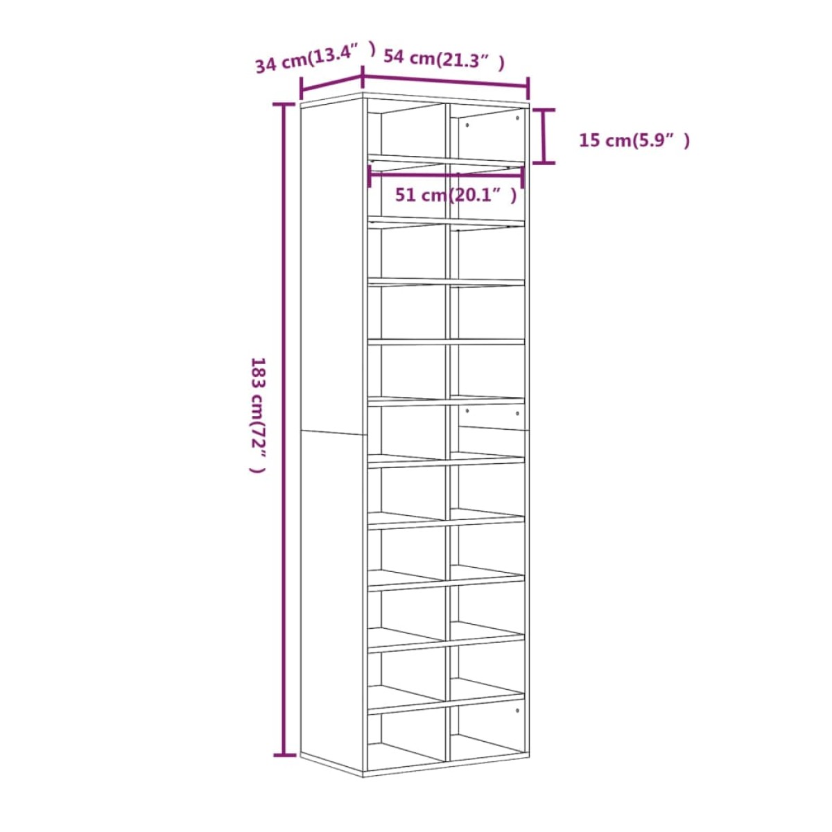 vidaXL Παπουτσοθήκη Γκρι Sonoma 54 x 34 x 183 εκ. Επεξεργασμένο Ξύλο