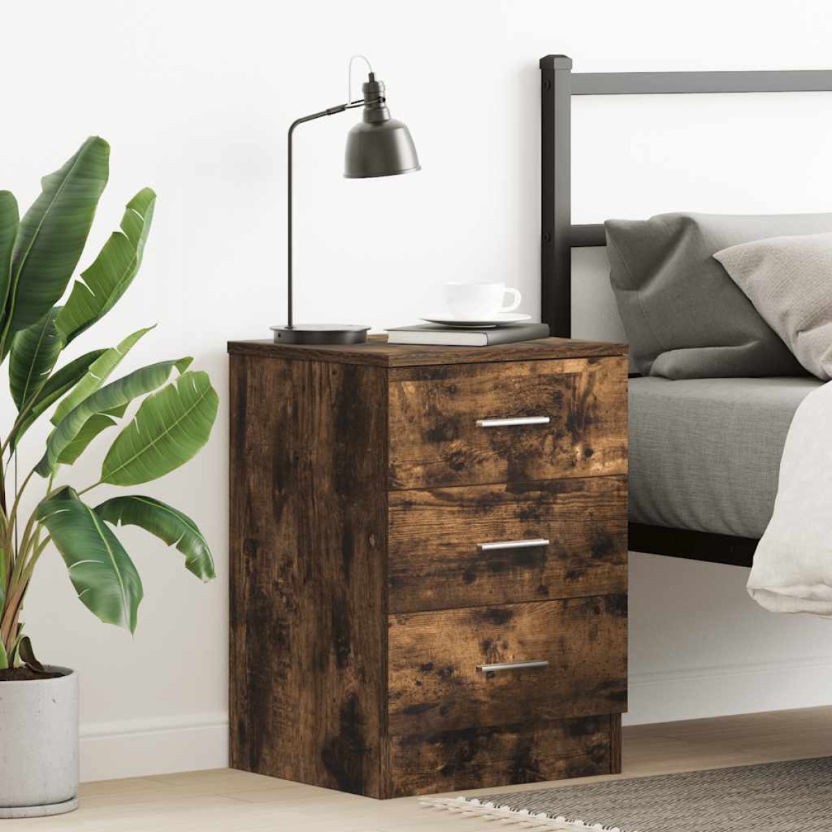 vidaXL Κομοδίνο Καπνιστή Δρυς 38 x 35 x 56 εκ. από Επεξεργασμένο Ξύλο