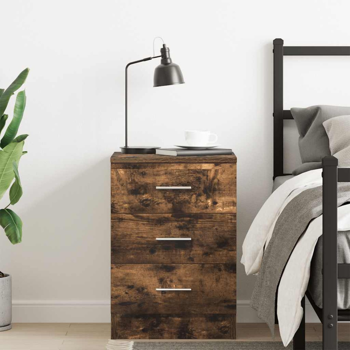 vidaXL Κομοδίνο Καπνιστή Δρυς 38 x 35 x 56 εκ. από Επεξεργασμένο Ξύλο