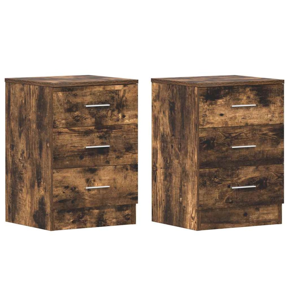 vidaXL Κομοδίνα 2 Τεμ. Καπνιστή Δρυς 38x35x56 εκ. από Επεξεργ. Ξύλο
