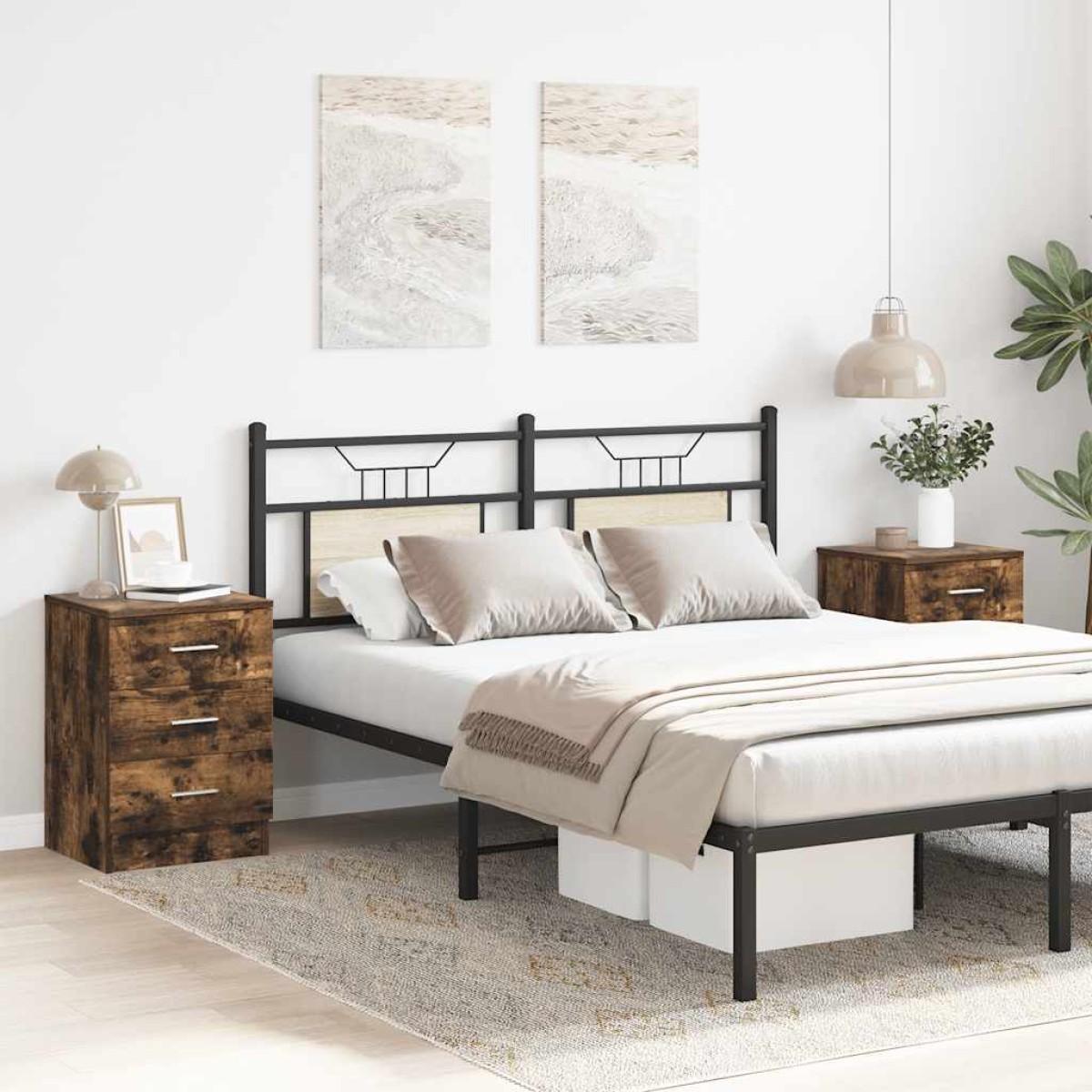 vidaXL Κομοδίνα 2 Τεμ. Καπνιστή Δρυς 38x35x56 εκ. από Επεξεργ. Ξύλο
