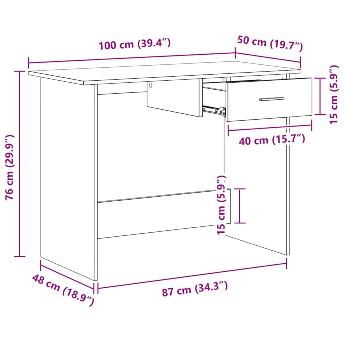 vidaXL Γραφείο Γκρι Sonoma 100x50x76 εκ. από Επεξεργασμένο Ξύλο