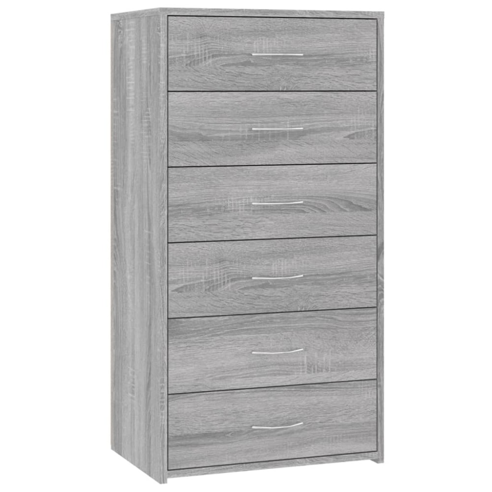 vidaXL Ντουλάπι με 6 Συρτάρια Γκρι Sonoma 50x34x96 εκ. Επεξεργ. Ξύλο