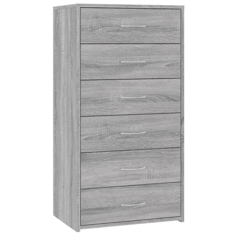 vidaXL Ντουλάπι με 6 Συρτάρια Γκρι Sonoma 50x34x96 εκ. Επεξεργ. Ξύλο