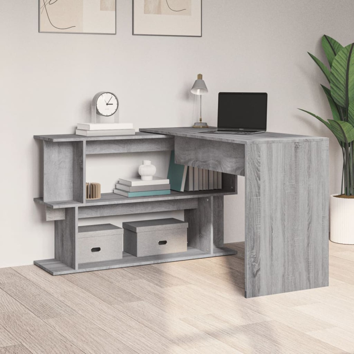 vidaXL Γραφείο Γωνιακό Γκρι Sonoma 200x50x76 εκ. Επεξεργασμένο Ξύλο