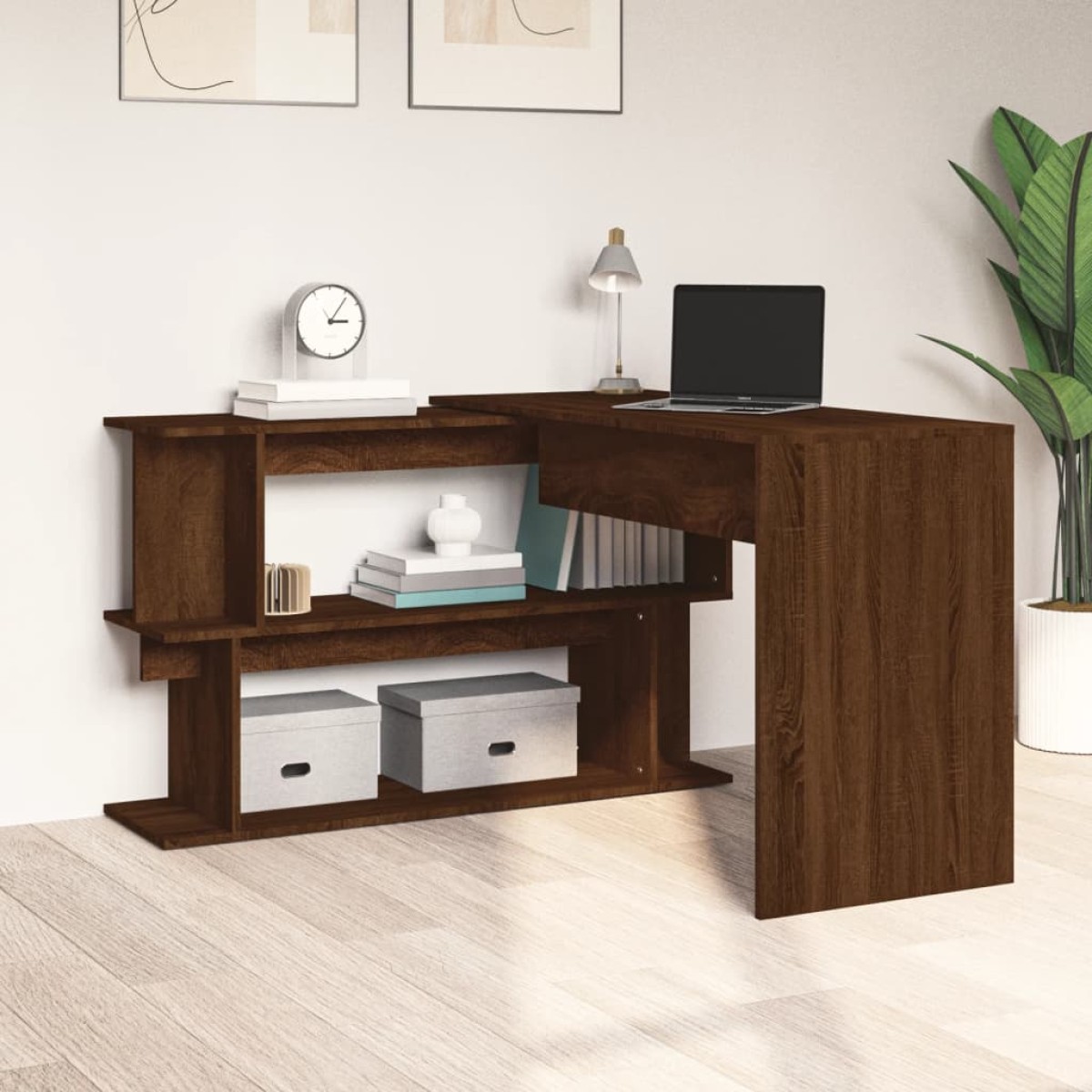 vidaXL Γραφείο Γωνιακό Καφέ Δρυς 200 x 50 x 76 εκ. Επεξεργασμένο Ξύλο