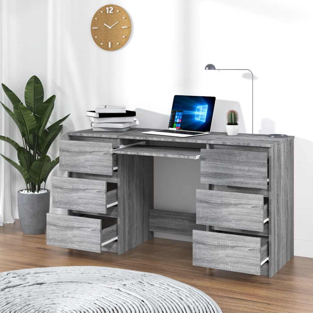 vidaXL Γραφείο Γκρι Sonoma 140 x 50 x 77 εκ. από Επεξεργασμένο Ξύλο
