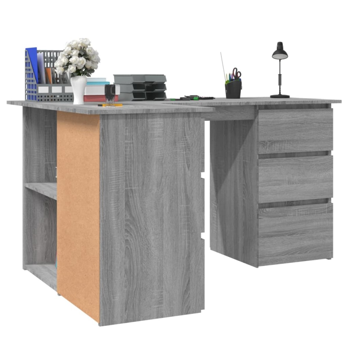 vidaXL Γραφείο Γωνιακό Γκρι Sonoma 145x100x76 εκ. Επεξεργασμένο Ξύλο