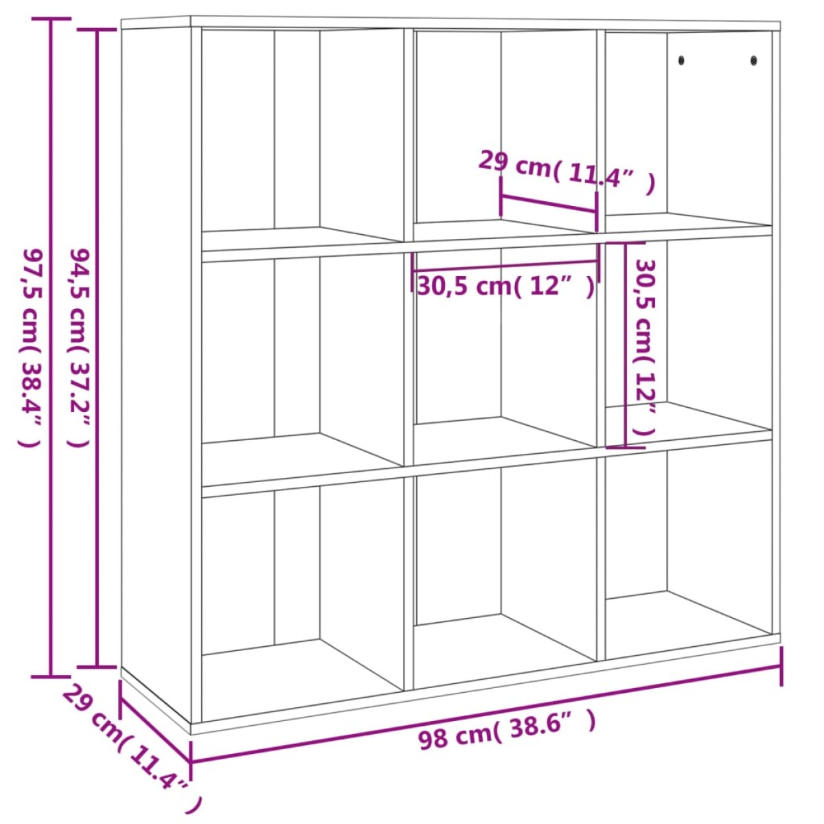 vidaXL Βιβλιοθήκη Γκρι Sonoma 98 x 30 x 98 εκ.