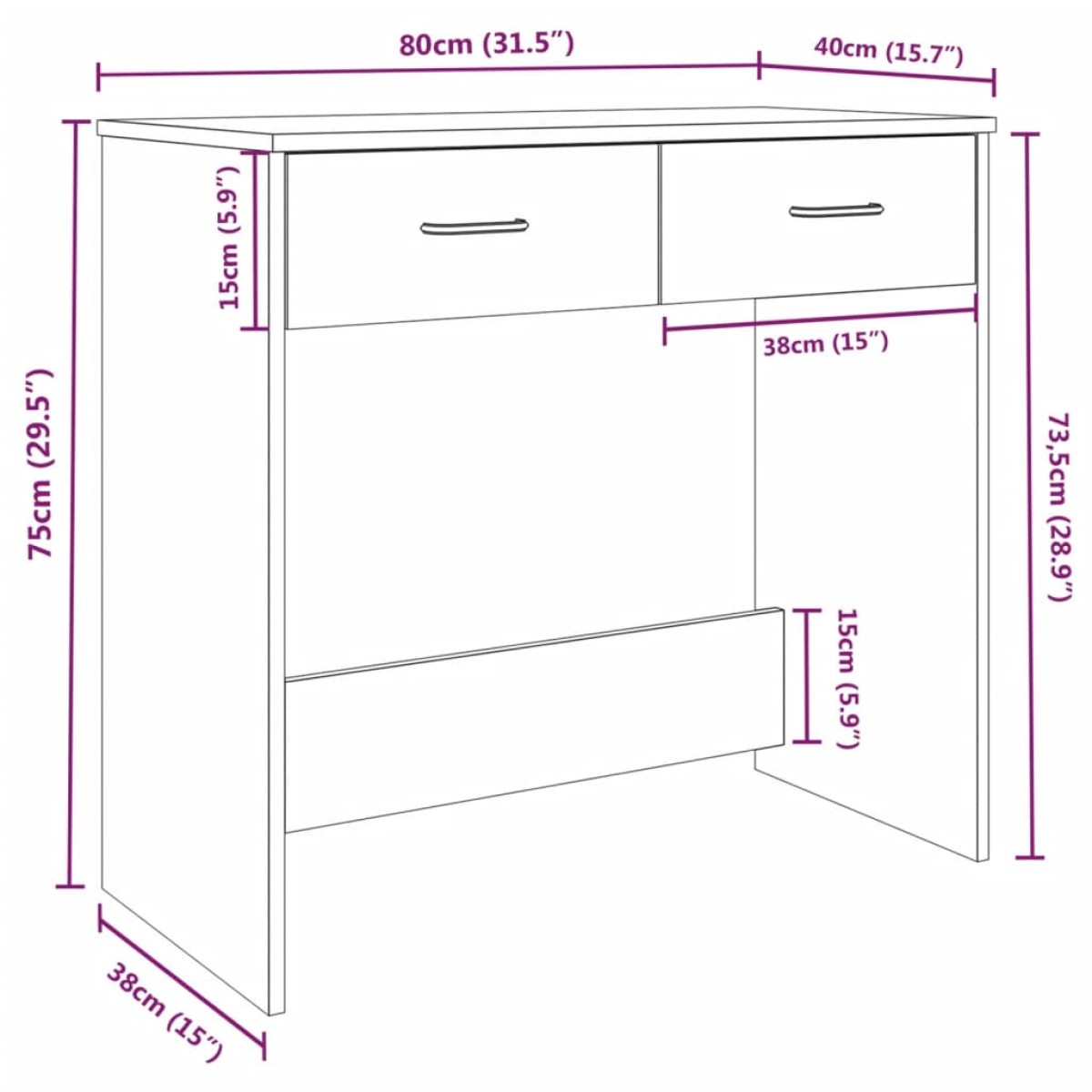 vidaXL Γραφείο Καπνιστή Δρυς 80 x 40 x 75 εκ. από Επεξεργασμένο Ξύλο