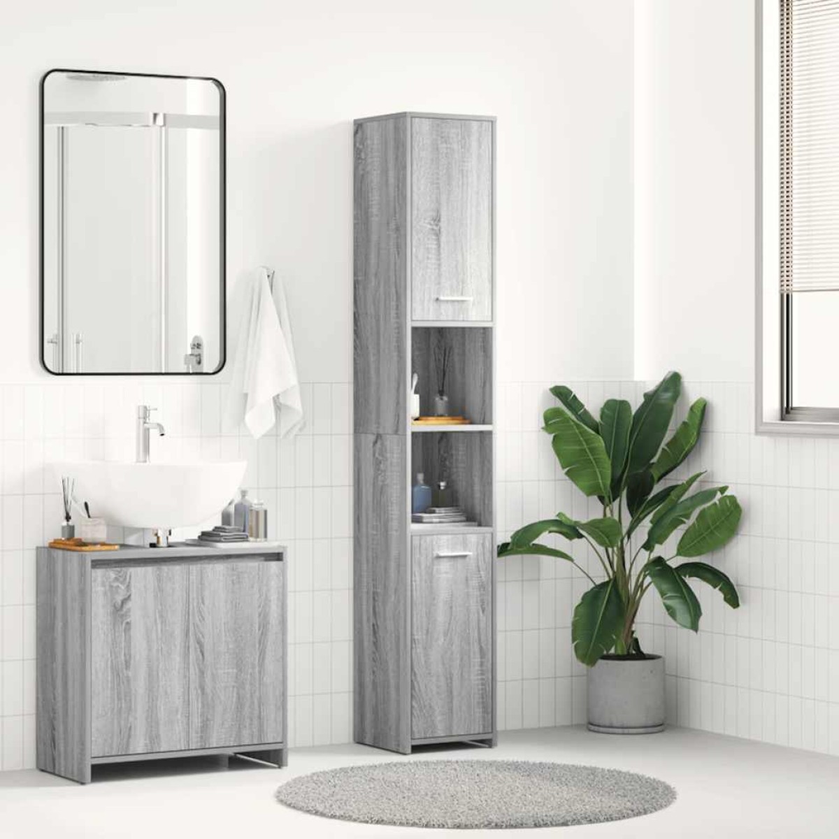 vidaXL Ντουλάπι Μπάνιου Γκρι Sonoma 30x30x183,5 εκ. Επεξεργασμένο Ξύλο