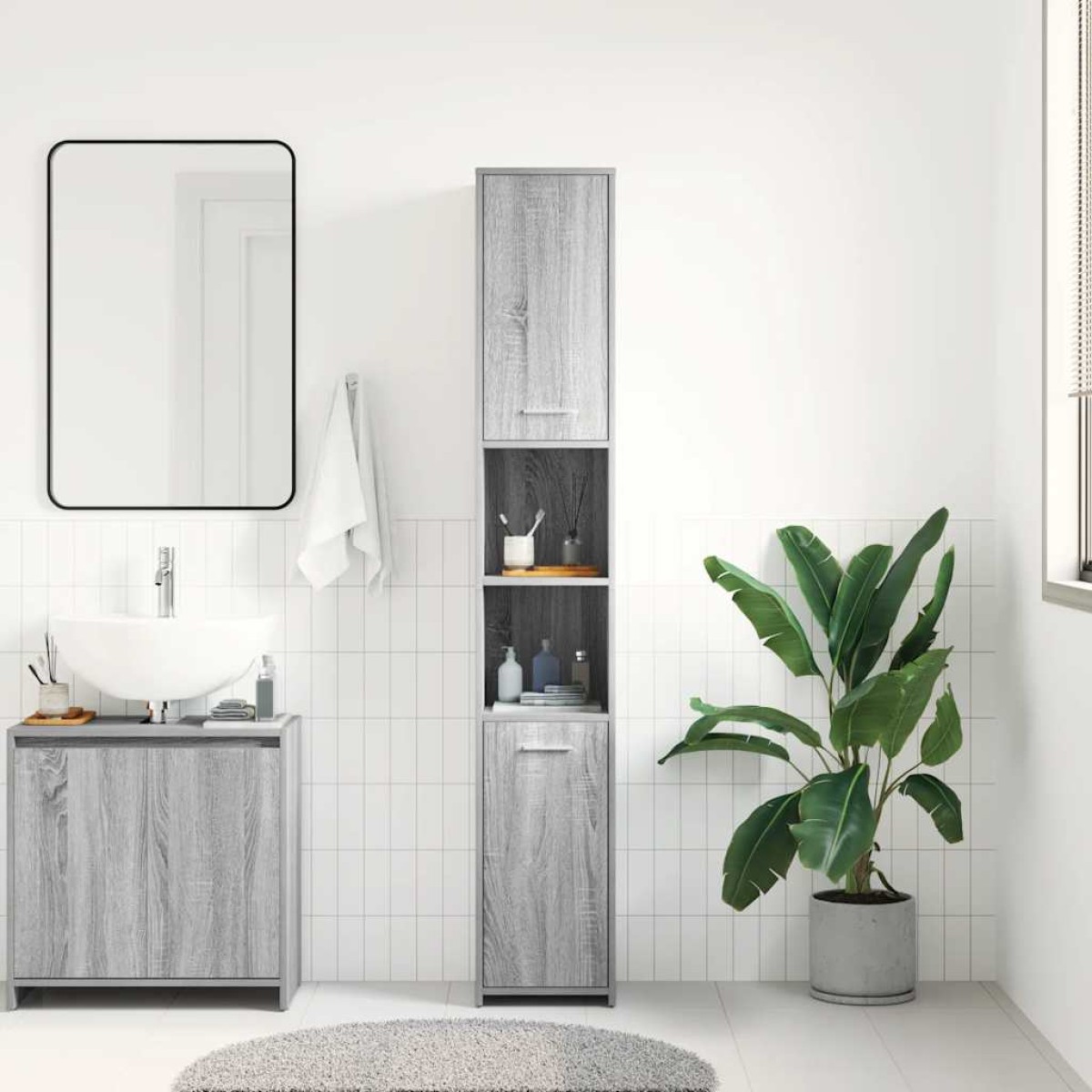 vidaXL Ντουλάπι Μπάνιου Γκρι Sonoma 30x30x183,5 εκ. Επεξεργασμένο Ξύλο
