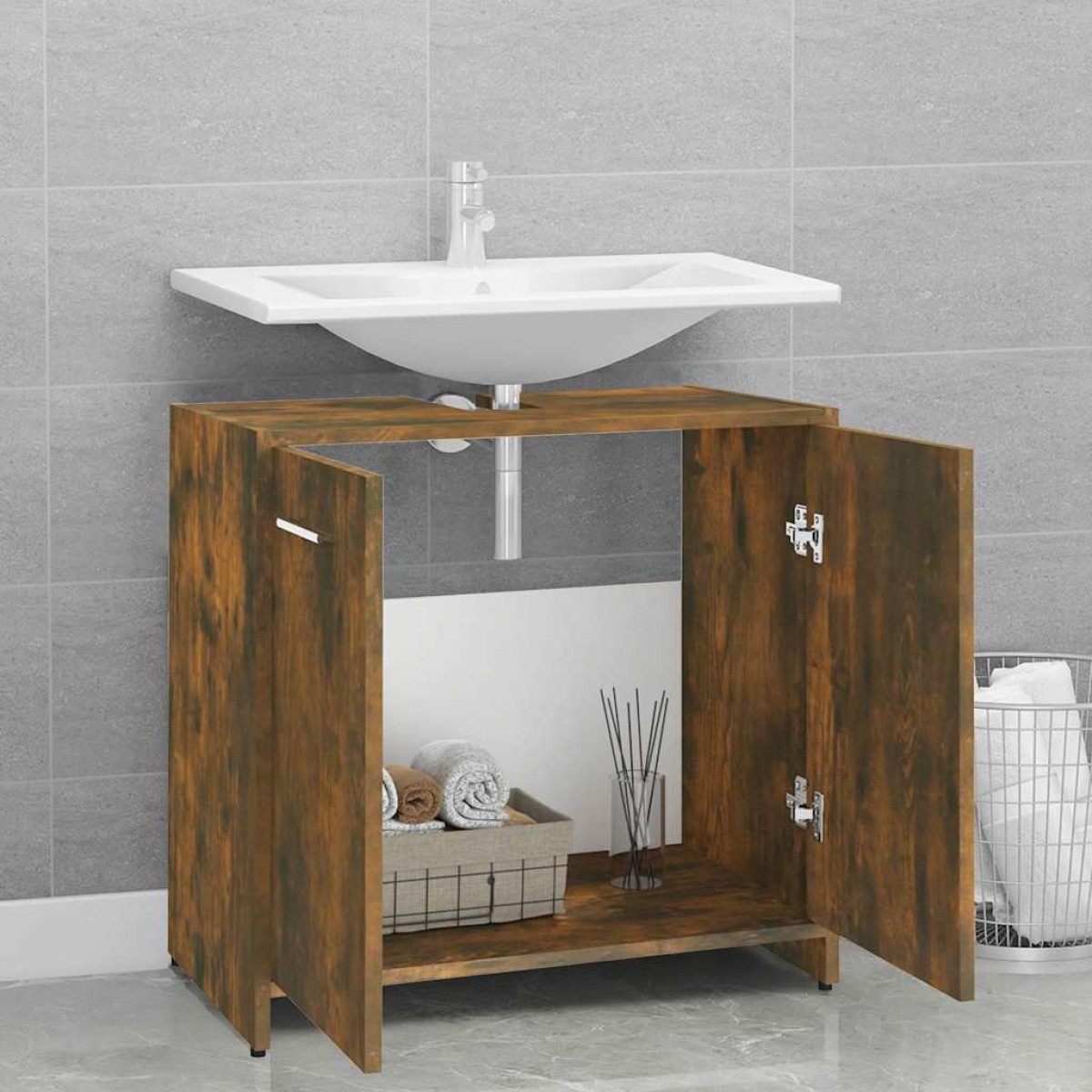 vidaXL Ντουλάπι Μπάνιου Καπνιστή Δρυς 60x33x60 εκ. Επεξεργασμένο Ξύλο