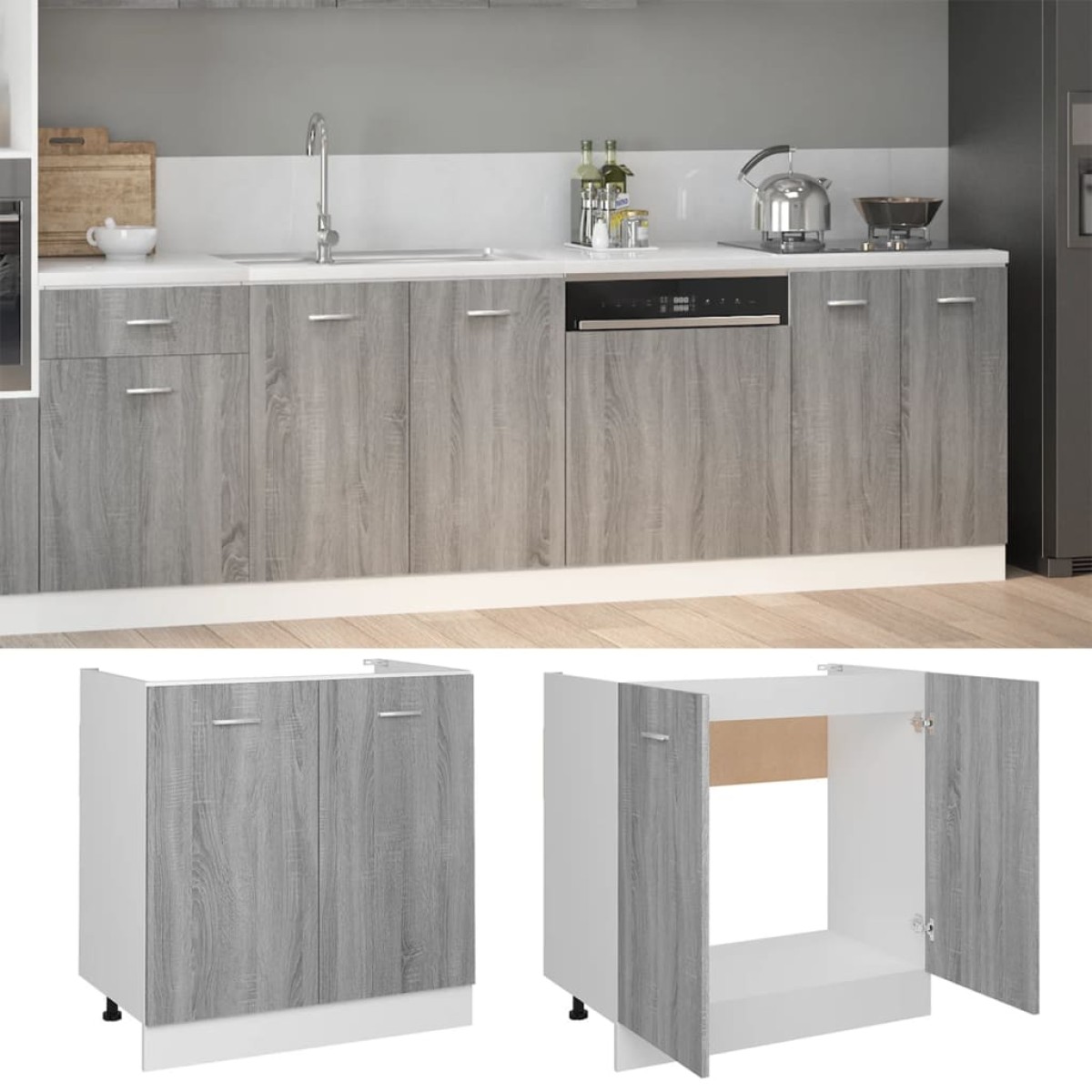 vidaXL Ντουλάπι Νιπτήρα Γκρι Sonoma 80x46x81,5 εκ. Επεξεργασμένο Ξύλο