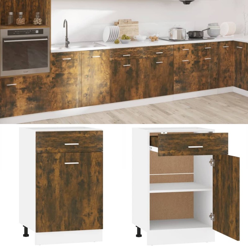 vidaXL Ντουλάπι με Συρτάρια "Lyon" Καπνιστή Δρυς 50x46x81,5 εκ. από Τεχνητό Ξύλο